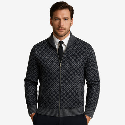The Bibbona Men’s Knitted Diamond Pattern Zip Up Cardigan 5