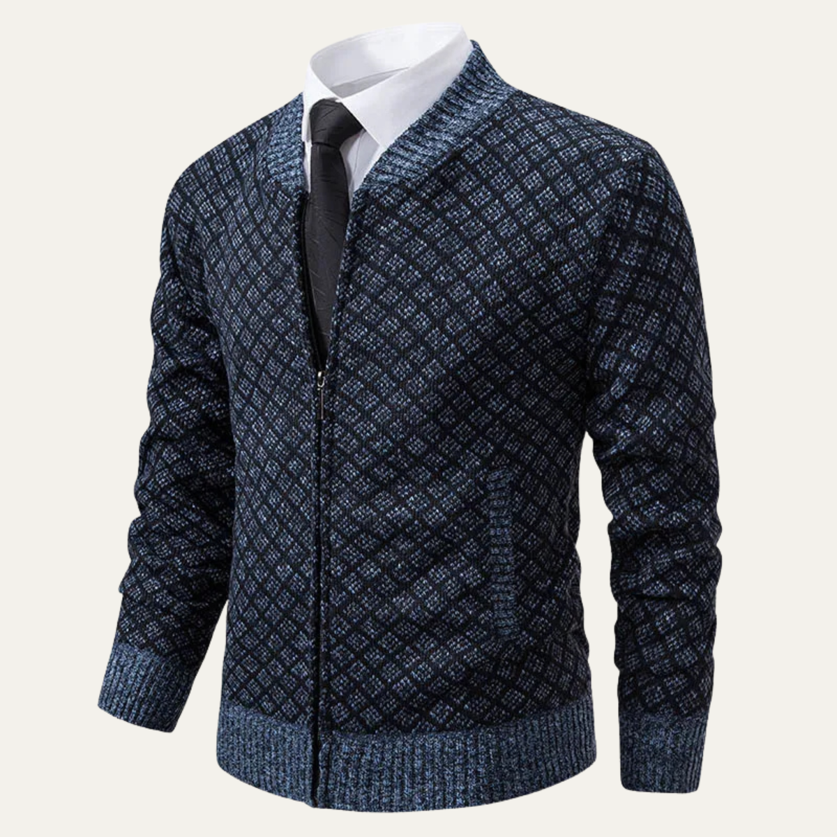 The Bibbona Men’s Knitted Diamond Pattern Zip Up Cardigan 6