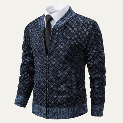 The Bibbona Men’s Knitted Diamond Pattern Zip Up Cardigan 6