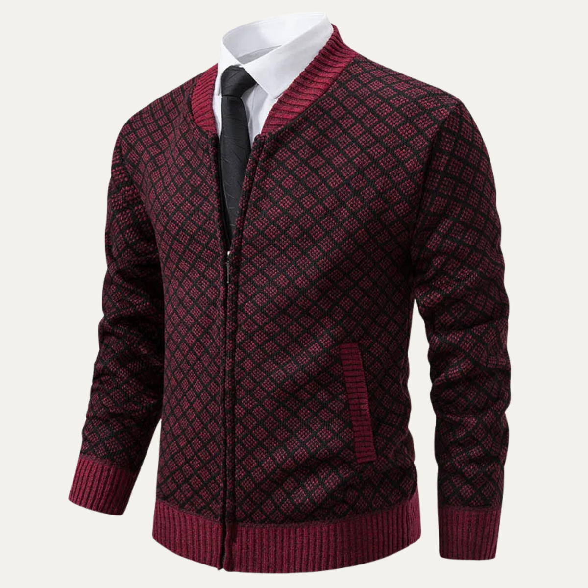 The Bibbona Men’s Knitted Diamond Pattern Zip Up Cardigan 8