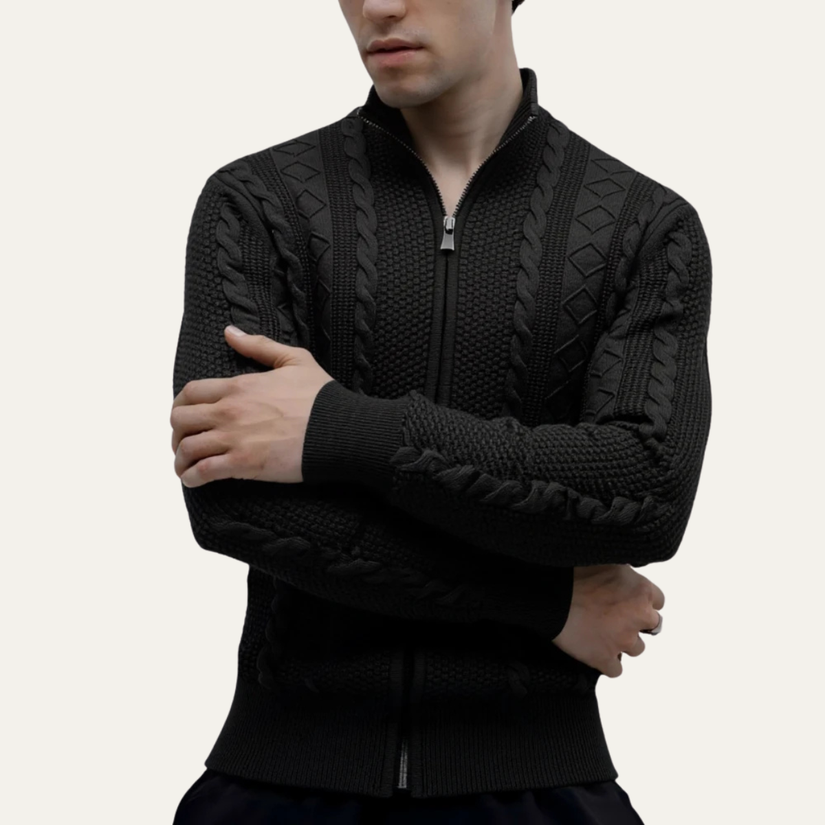 The Bolsena Men’s Slim Fit Cable Knit Zip Cardigan 6