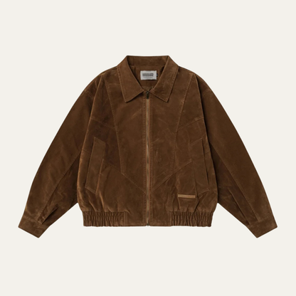 The Caldaro Men’s Retro Zip Up  Suede Bomber Jacket 0