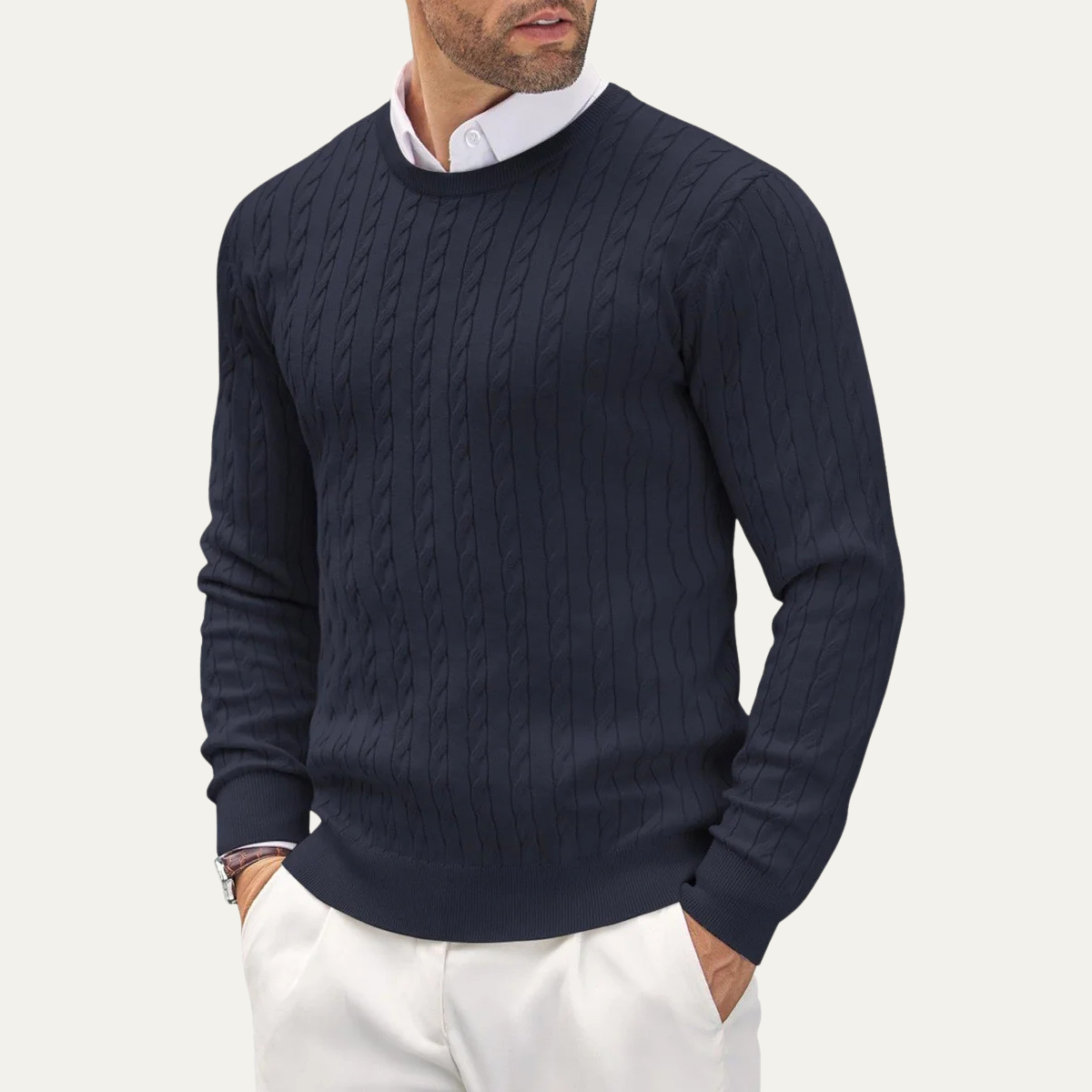 The Carcassonne Men’s Cable Knit Crew Neck Cotton Jumper 0
