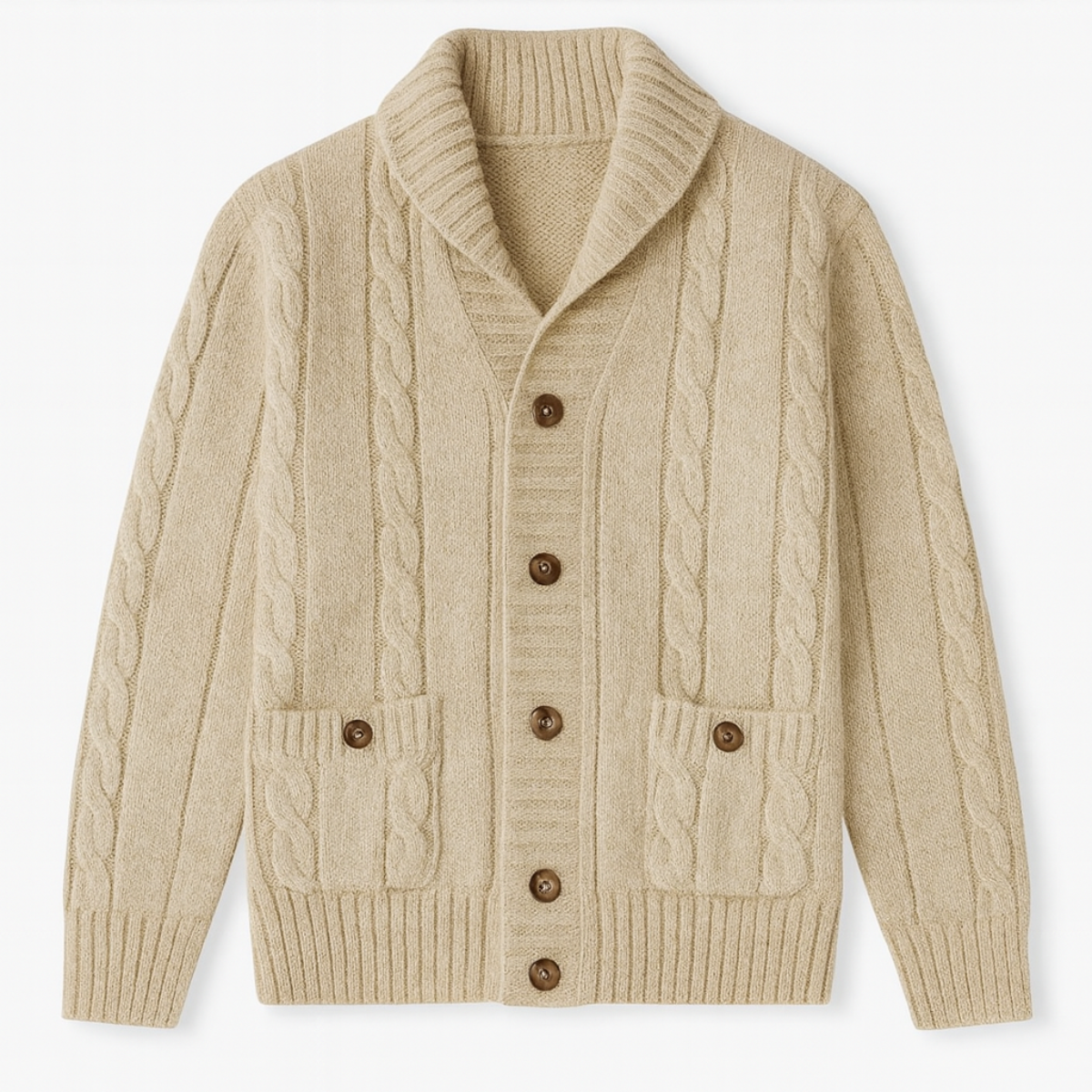 The Carlton Men’s Beige Cable Knit Merino Wool Cardigan 0