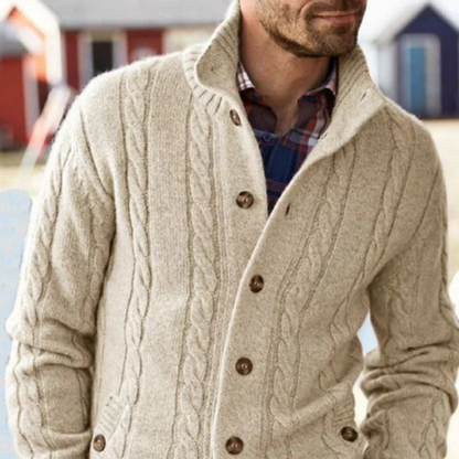 The Carlton Men’s Beige Cable Knit Merino Wool Cardigan 2