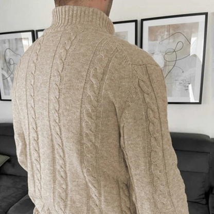 The Carlton Men’s Beige Cable Knit Merino Wool Cardigan 3