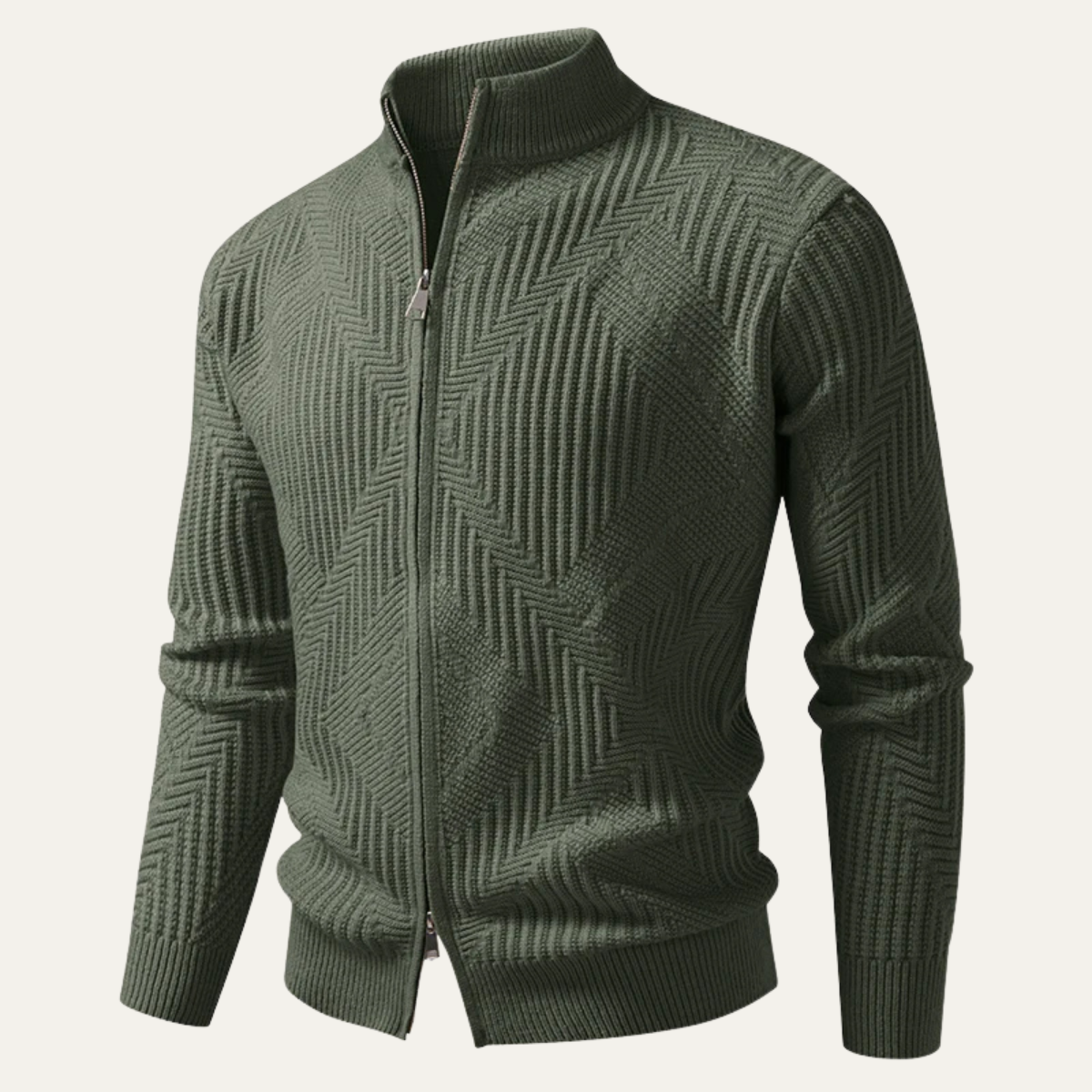 The Castellina Men’s Stand Collar Geometric Knit Zip Up Cardigan 4
