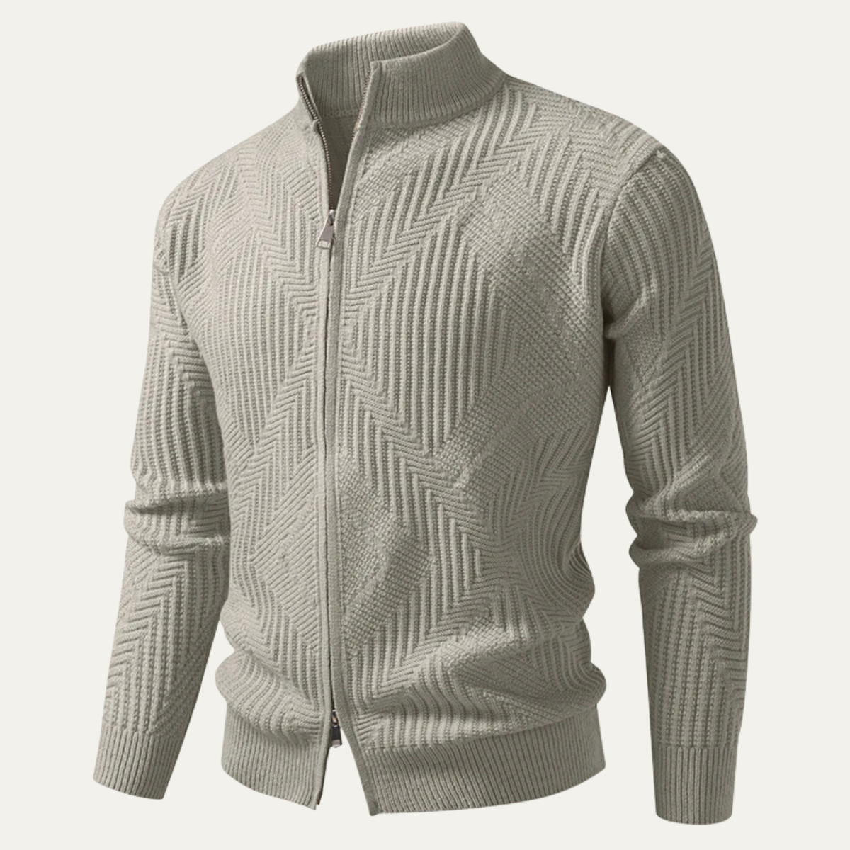 The Castellina Men’s Stand Collar Geometric Knit Zip Up Cardigan 6