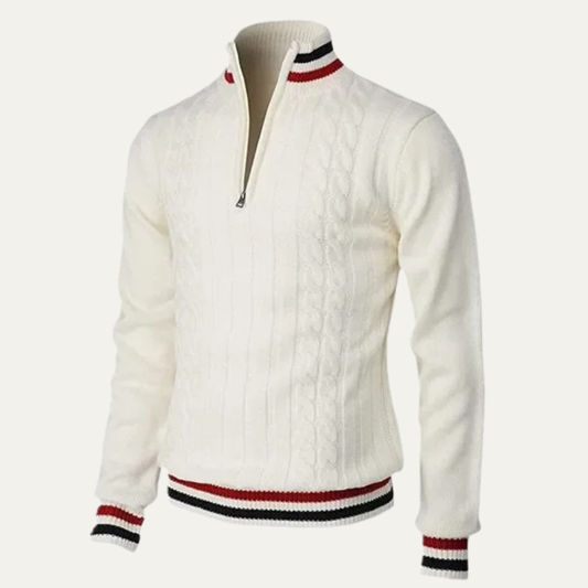 The Castelrotto Men’s Warm Half Zip Knit Jumper with Stripe Trim 0