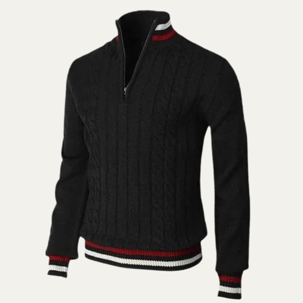 The Castelrotto Men’s Warm Half Zip Knit Jumper with Stripe Trim 1
