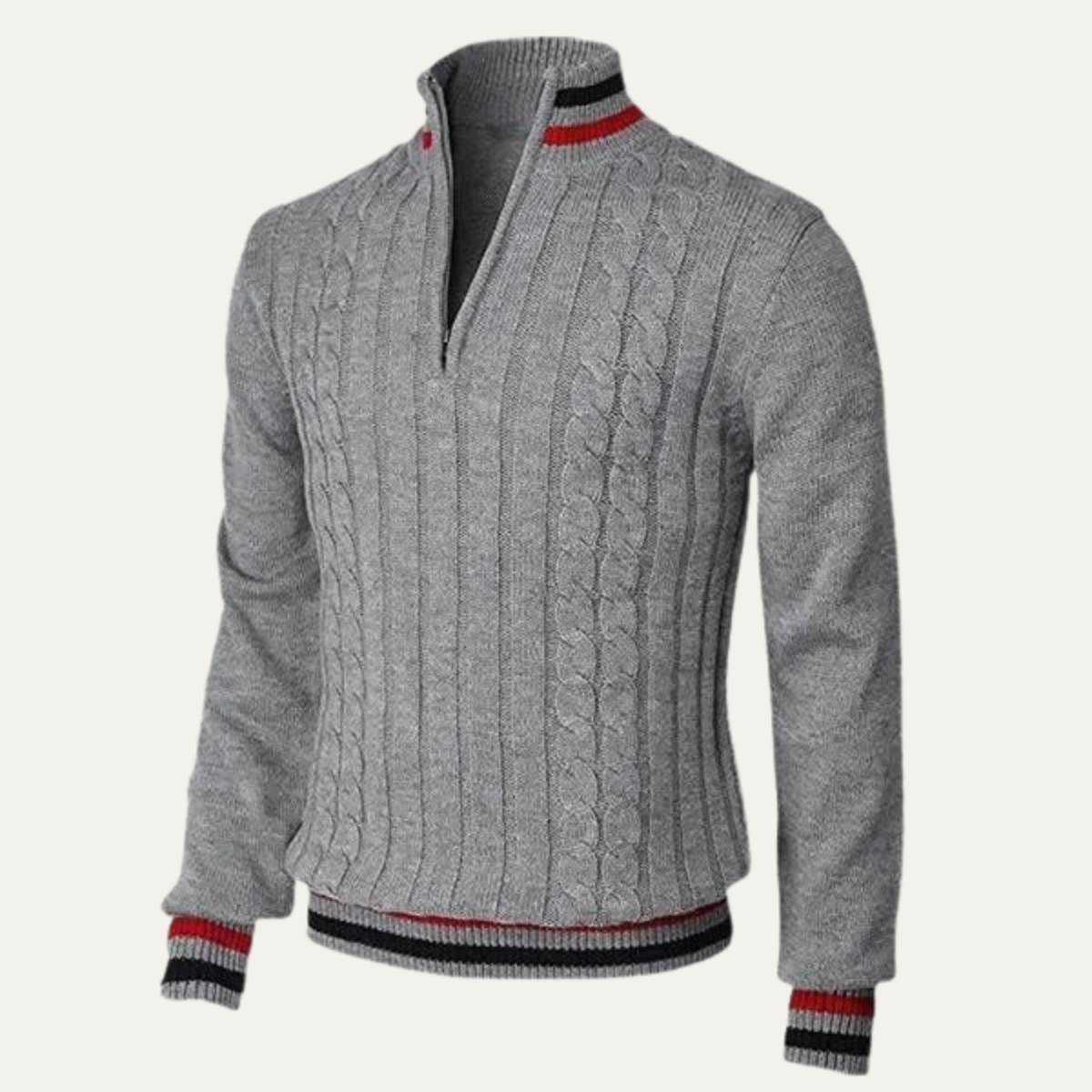 The Castelrotto Men’s Warm Half Zip Knit Jumper with Stripe Trim 2