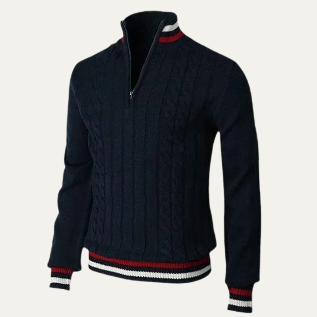 The Castelrotto Men’s Warm Half Zip Knit Jumper with Stripe Trim 3