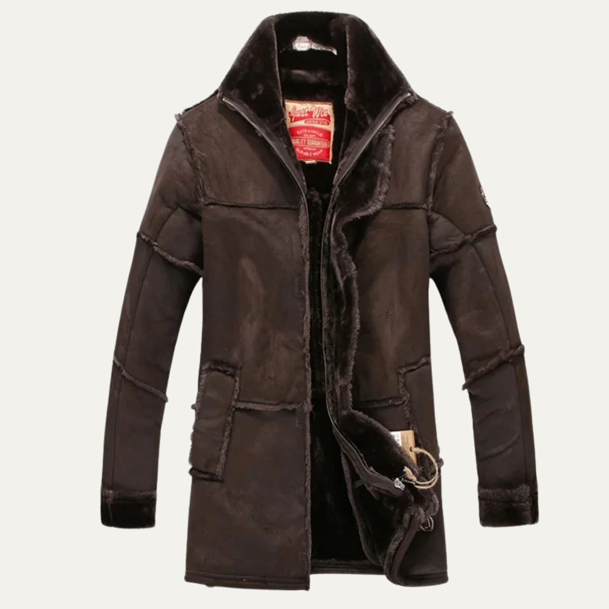 The Castelrotto Men’s Warm Winter Shearling Lined Suede Leather Jacket 7