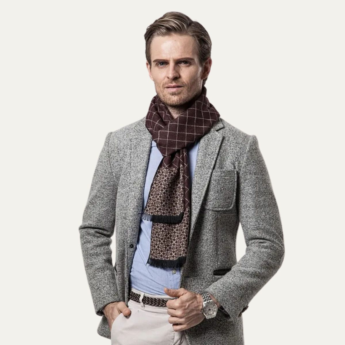 The Champs Élysées Cashmere Merino Scarf for Men - Burgundy 1