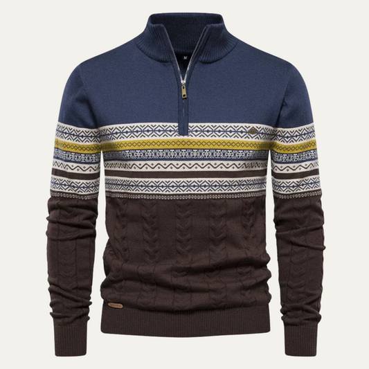 The Chatsworth Men's Quarter Zip Cotton Jumper – Fair Isle Knit 0
