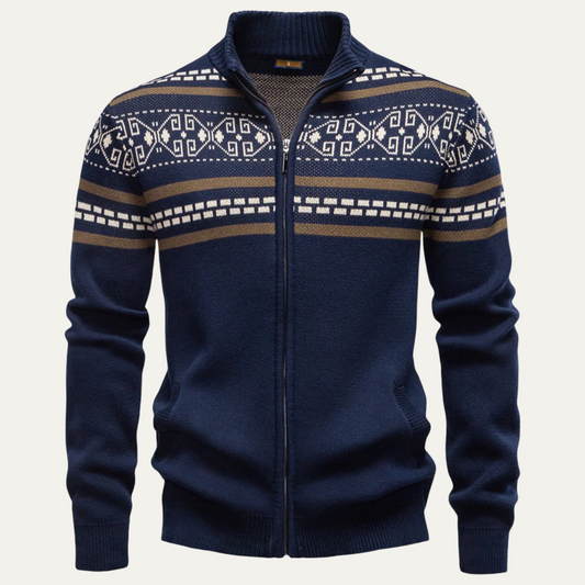 The Chepstow Men's Patterned Knit Zip Up Winter Cardigan 0