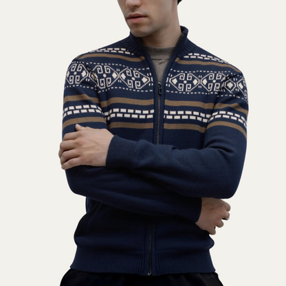 The Chepstow Men's Patterned Knit Zip Up Winter Cardigan 1