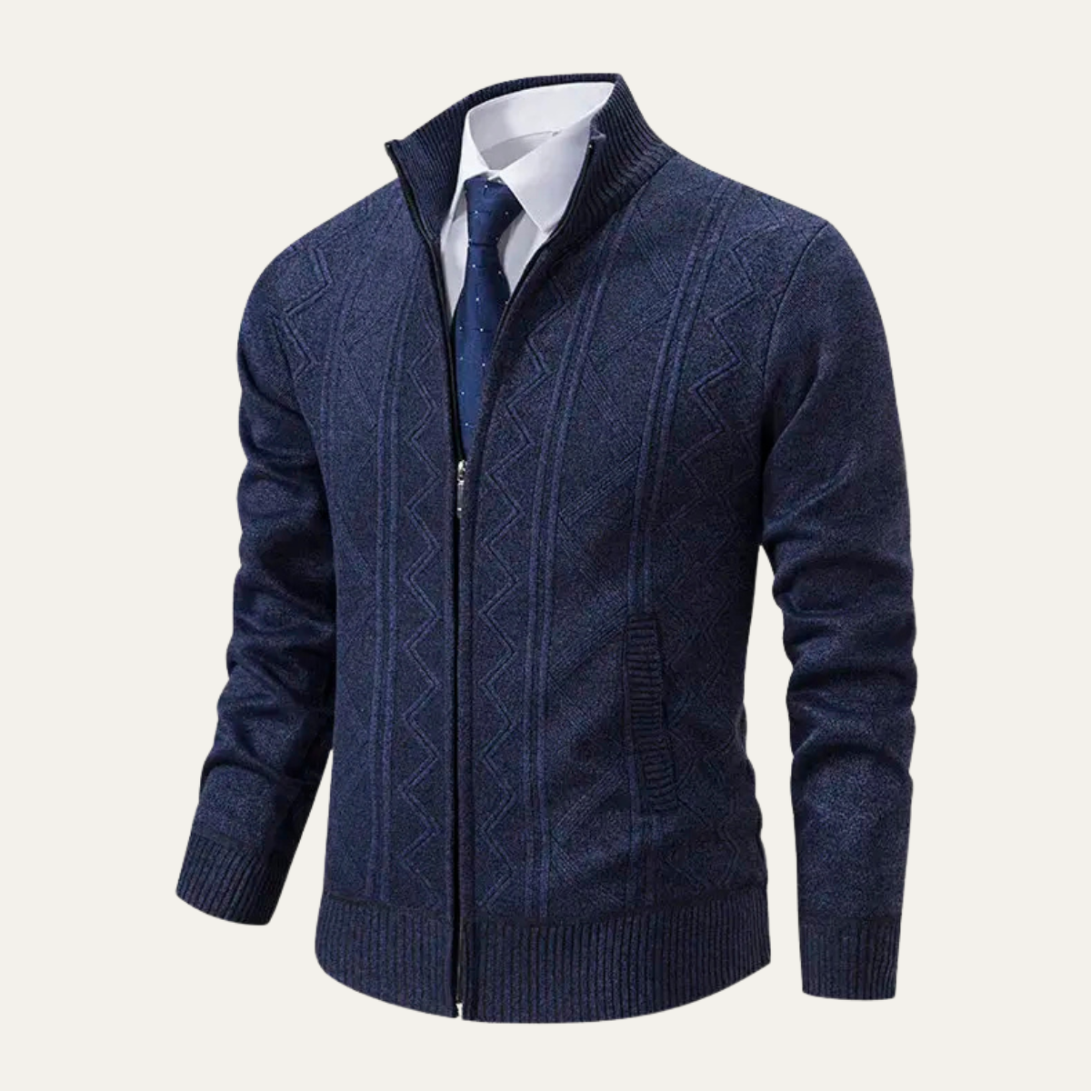 The Chianti Men’s High Neck Winter Zip Up Knit Cardigan 1