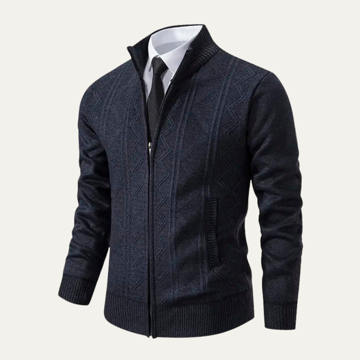 The Chianti Men’s High Neck Winter Zip Up Knit Cardigan 7