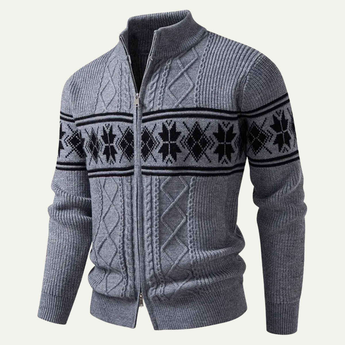 The Cisternino Men’s Nordic Zip Winter Cardigan with Classic Pattern 3