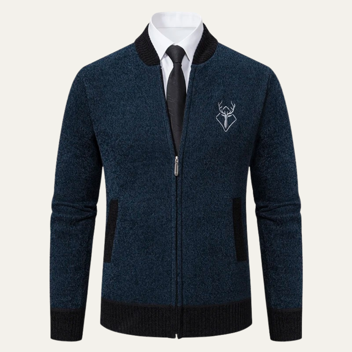 The Clapham Men's Embroidered Smart Knit Zip Cardigan 0
