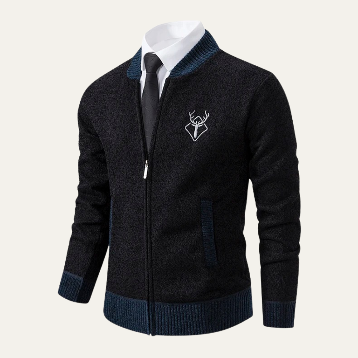 The Clapham Men's Embroidered Smart Knit Zip Cardigan 2