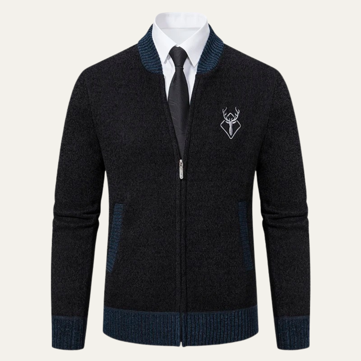 The Clapham Men's Embroidered Smart Knit Zip Cardigan 7