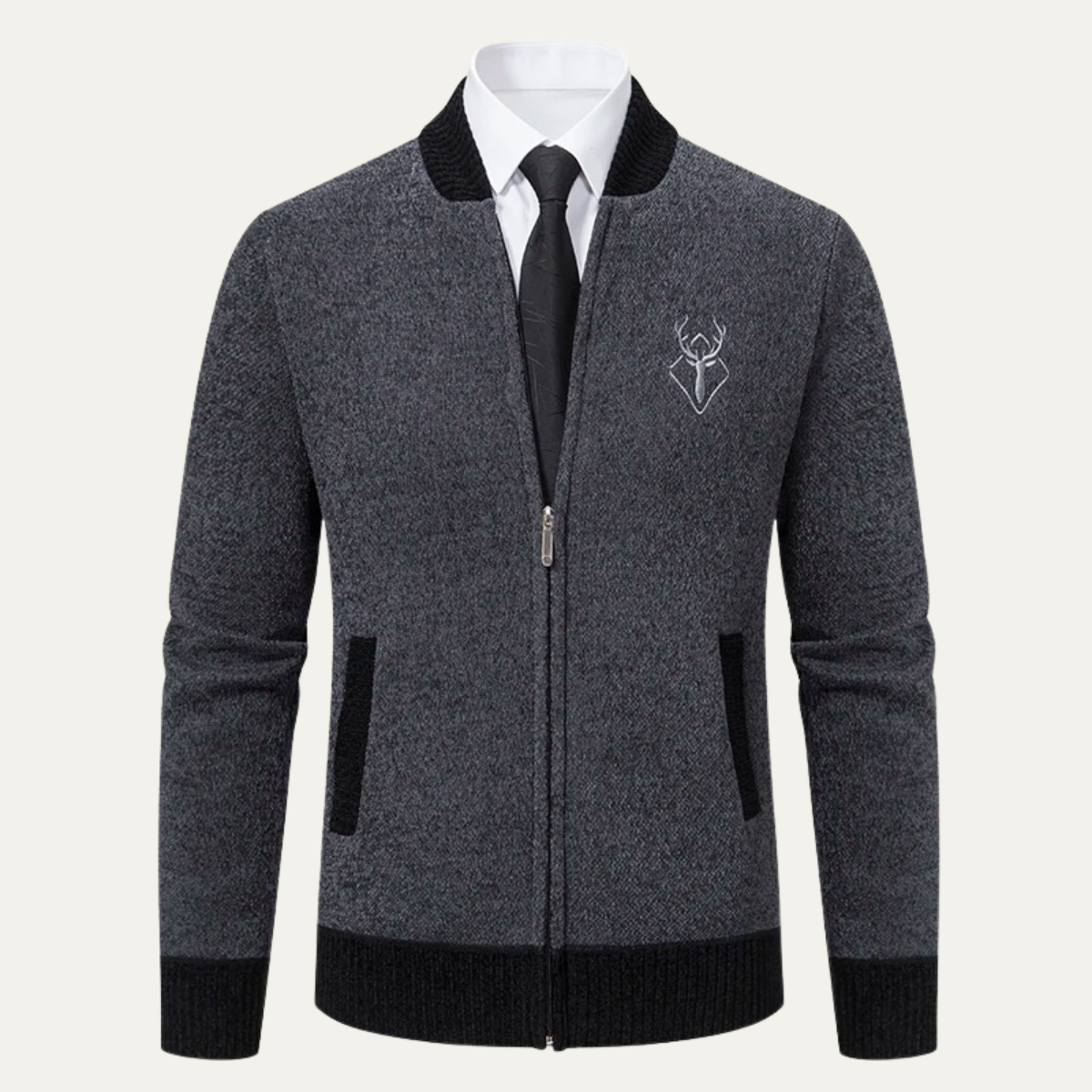 The Clapham Men's Embroidered Smart Knit Zip Cardigan 8