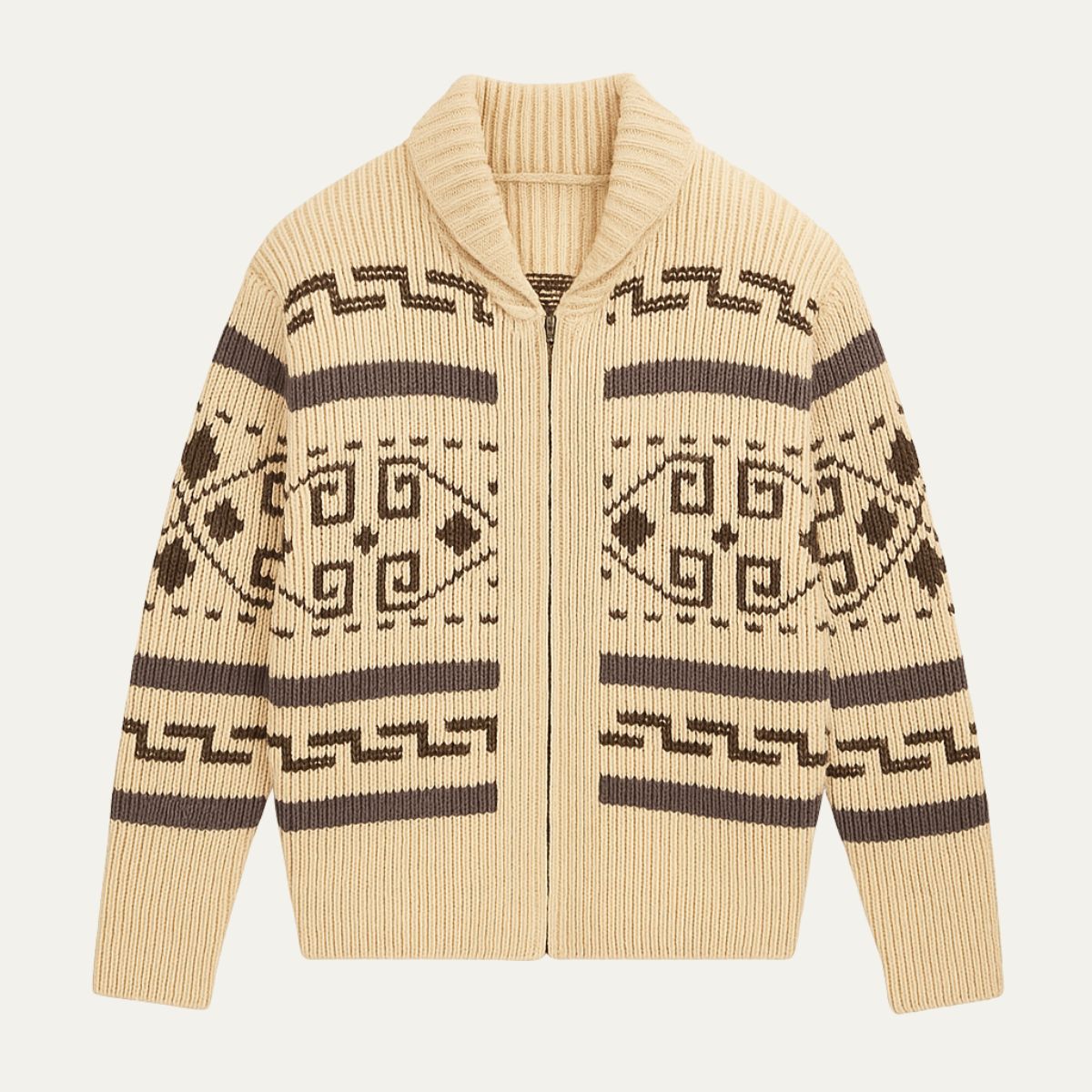 The Corvara Men’s Winter Shawl Collar Cardigan with Aztec Pattern 1
