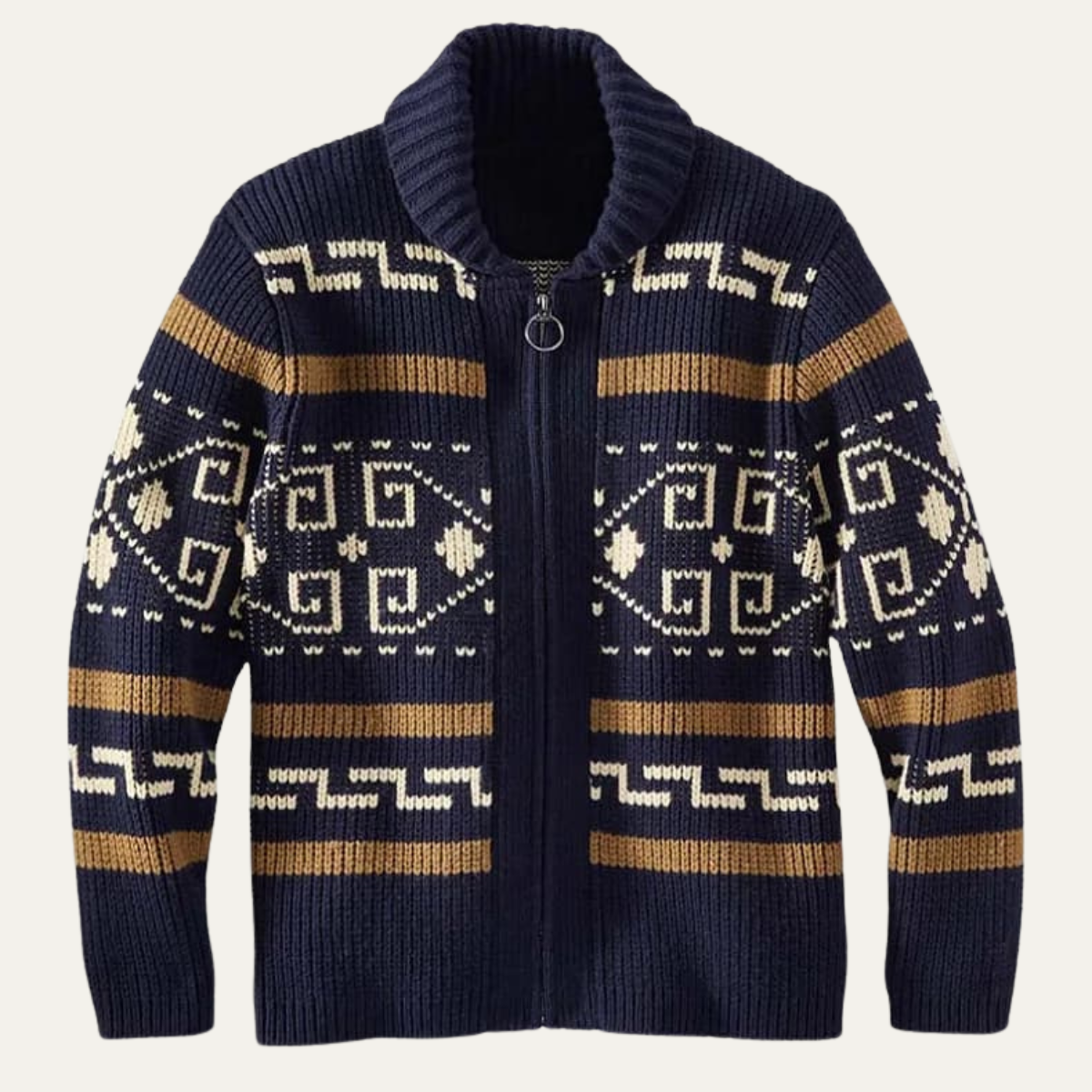 The Corvara Men’s Winter Shawl Collar Cardigan with Aztec Pattern 6