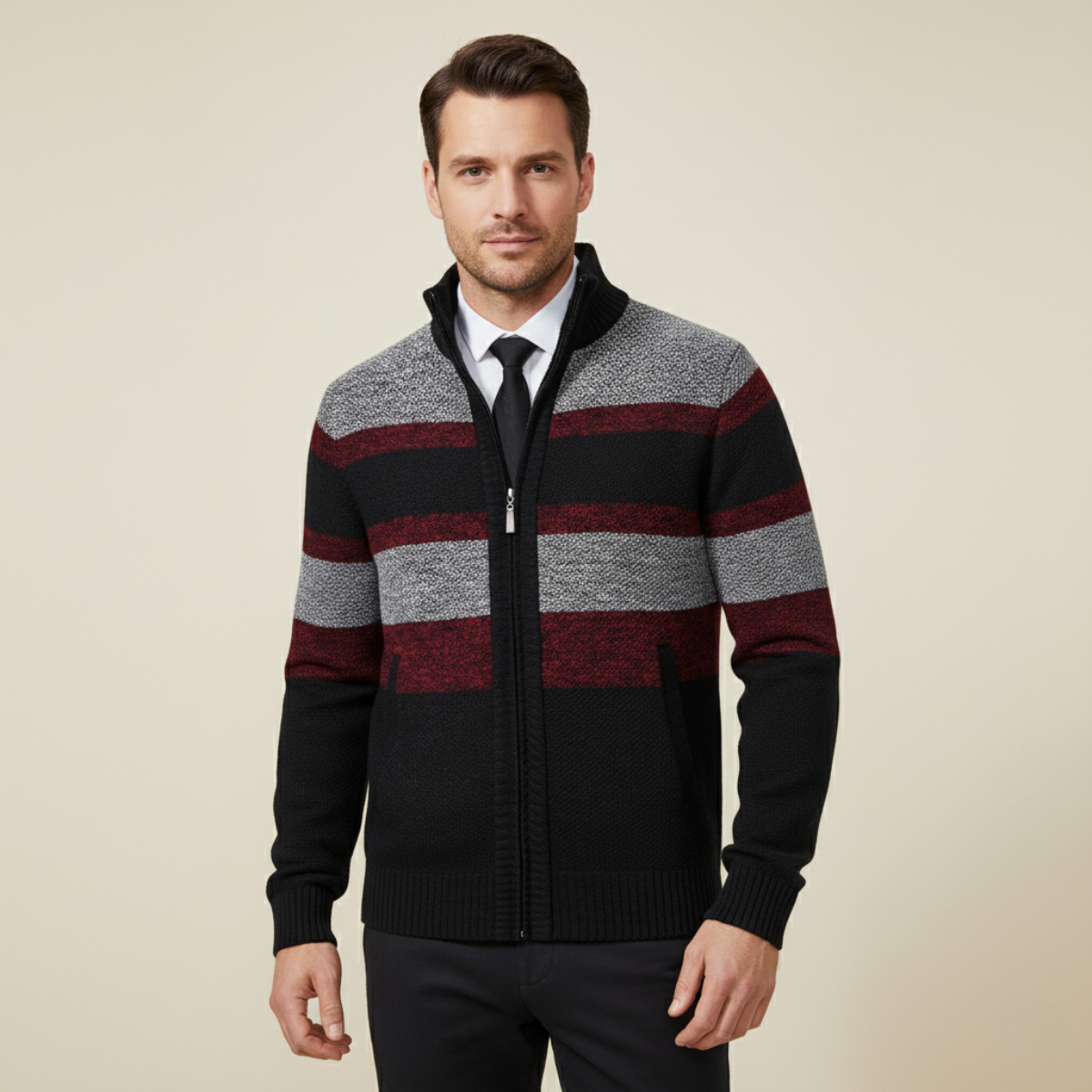 The Desenzano Men’s Knit Winter Striped Zip Cardigan 1