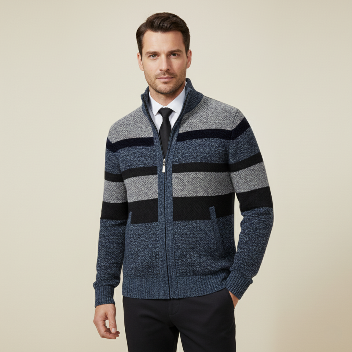 The Desenzano Men’s Knit Winter Striped Zip Cardigan 5