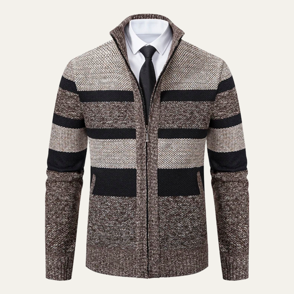 The Desenzano Men’s Knit Winter Striped Zip Cardigan 8