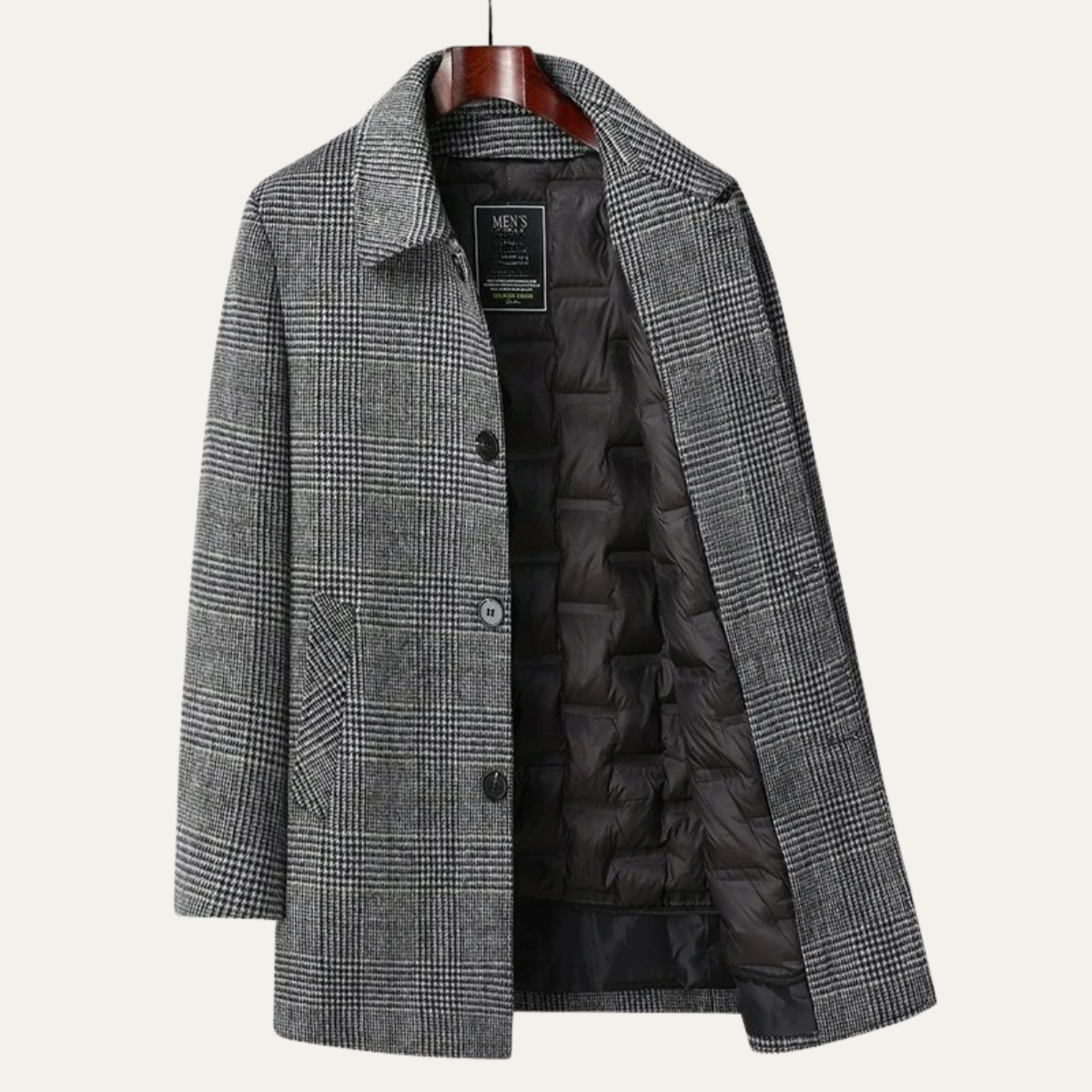 The Dobbiaco Men’s Winter Plaid Wool Blend Overcoat with Quilted Lining 8