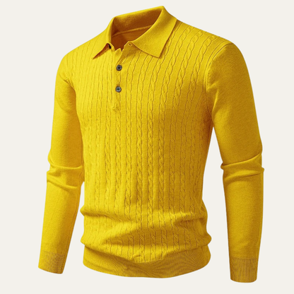 The Folkestone Men’s Trendy Buttoned Knit Polo Sweater 6