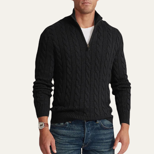 The Genova Men’s Cable Knit Half Zip Mock Neck Sweater 0