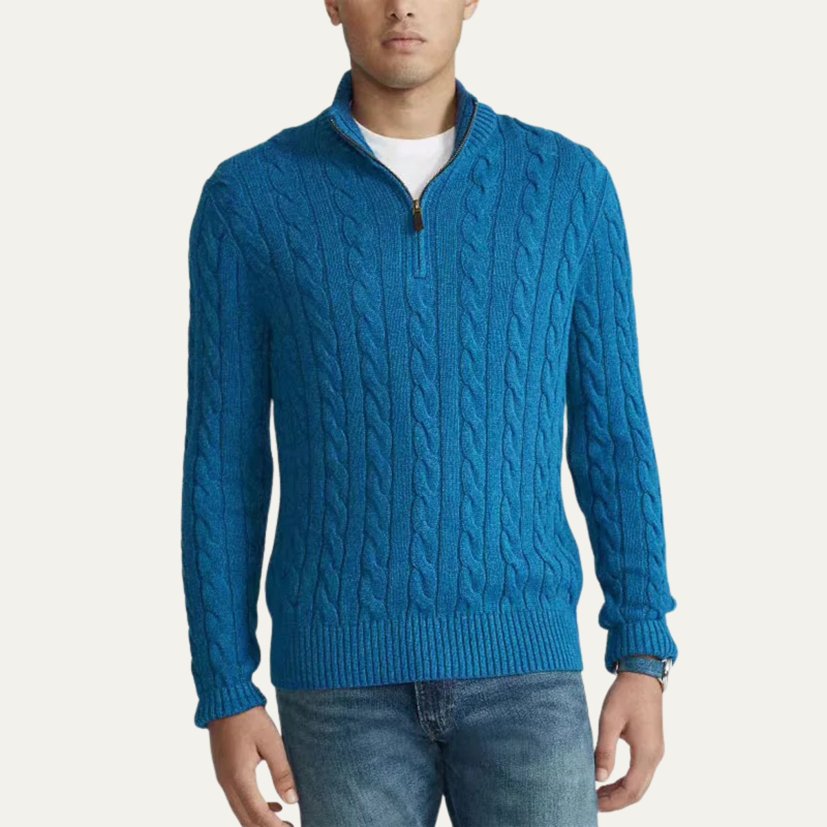 The Genova Men’s Cable Knit Half Zip Mock Neck Sweater 3