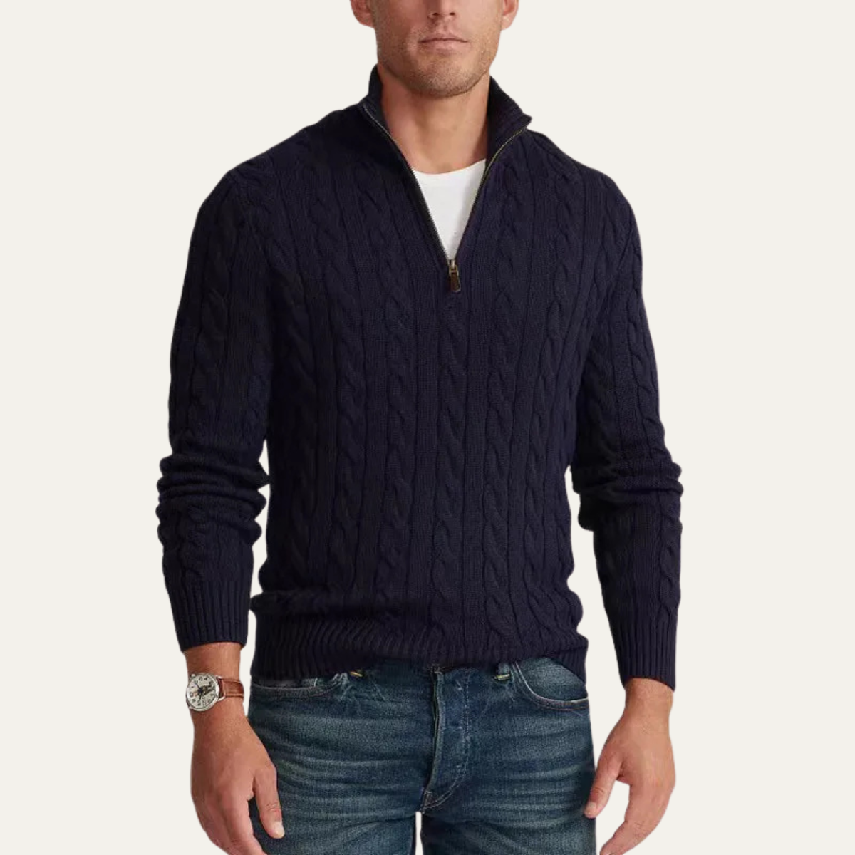 The Genova Men’s Cable Knit Half Zip Mock Neck Sweater 4