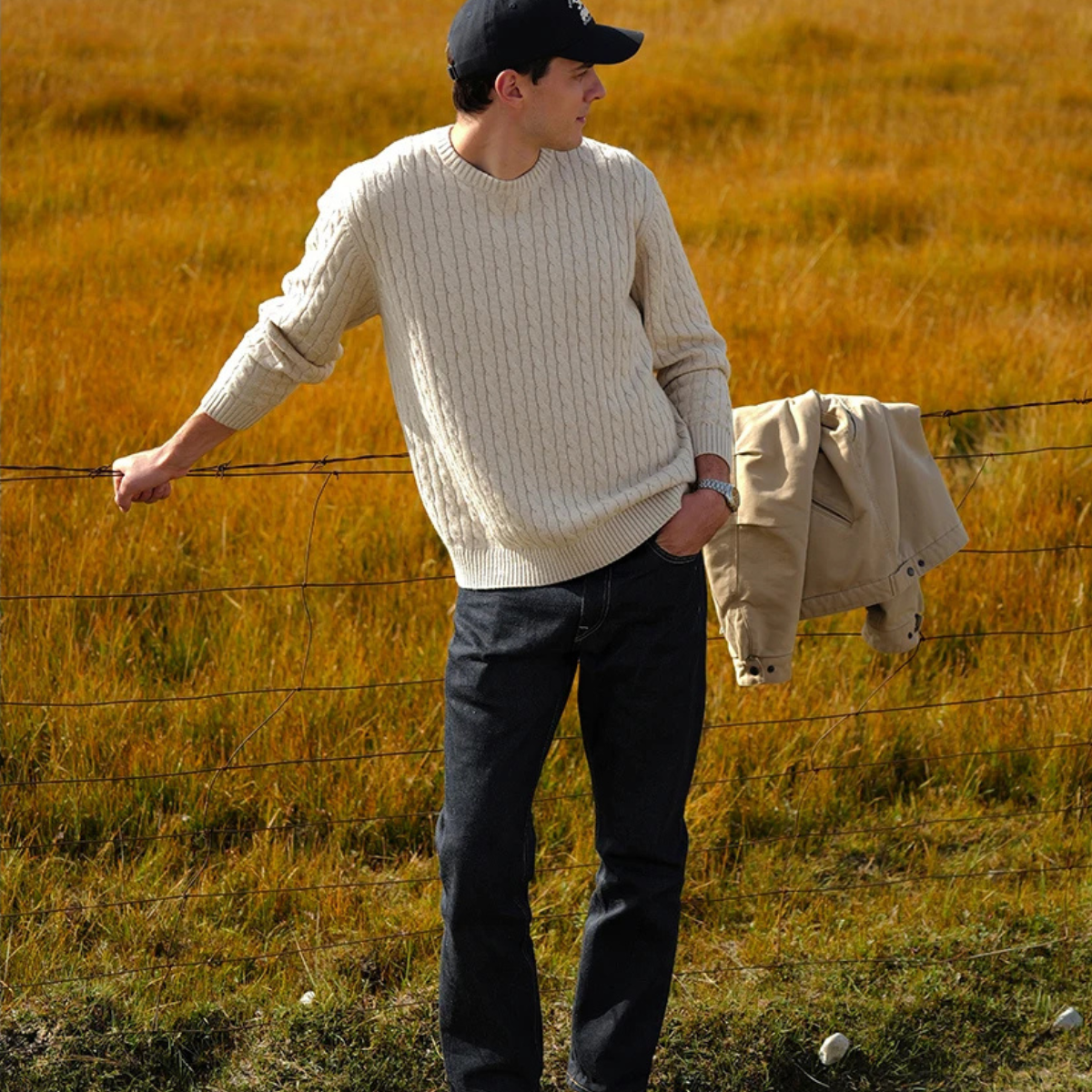 The Hever Men’s Cable Knit Crew Neck Sweater 3