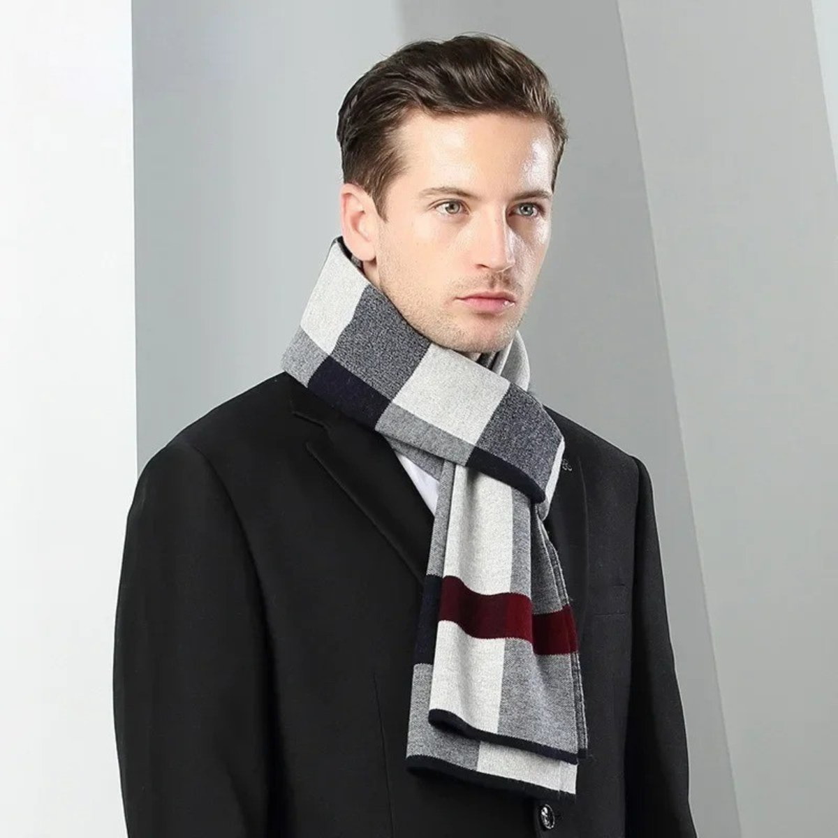 The Highgate Men's Classic Knit Plaid Scarf 2