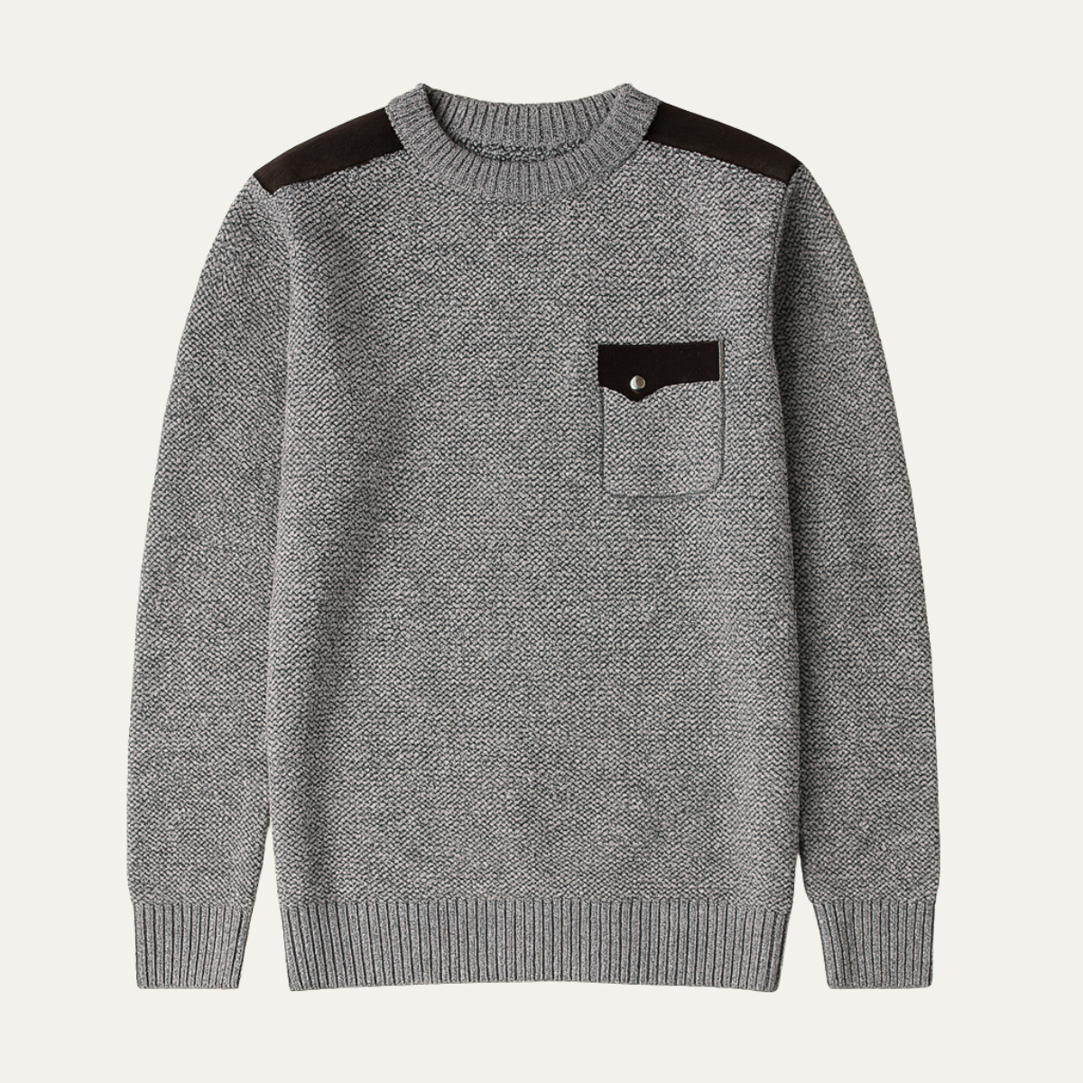 The Highland Men’s Luxury Grey Knit Autumn Winter Jumper – Suede Shoulder Detail 0
