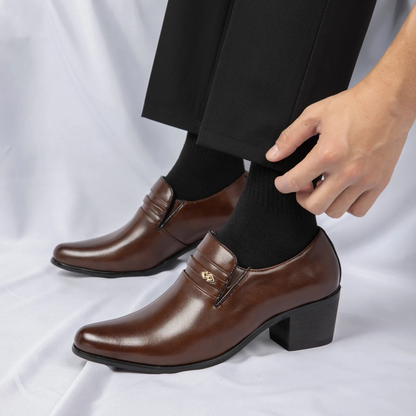 The Lazise Men’s Cuban Heel Dress Shoes – Leather Slip On Formal Loafers 8