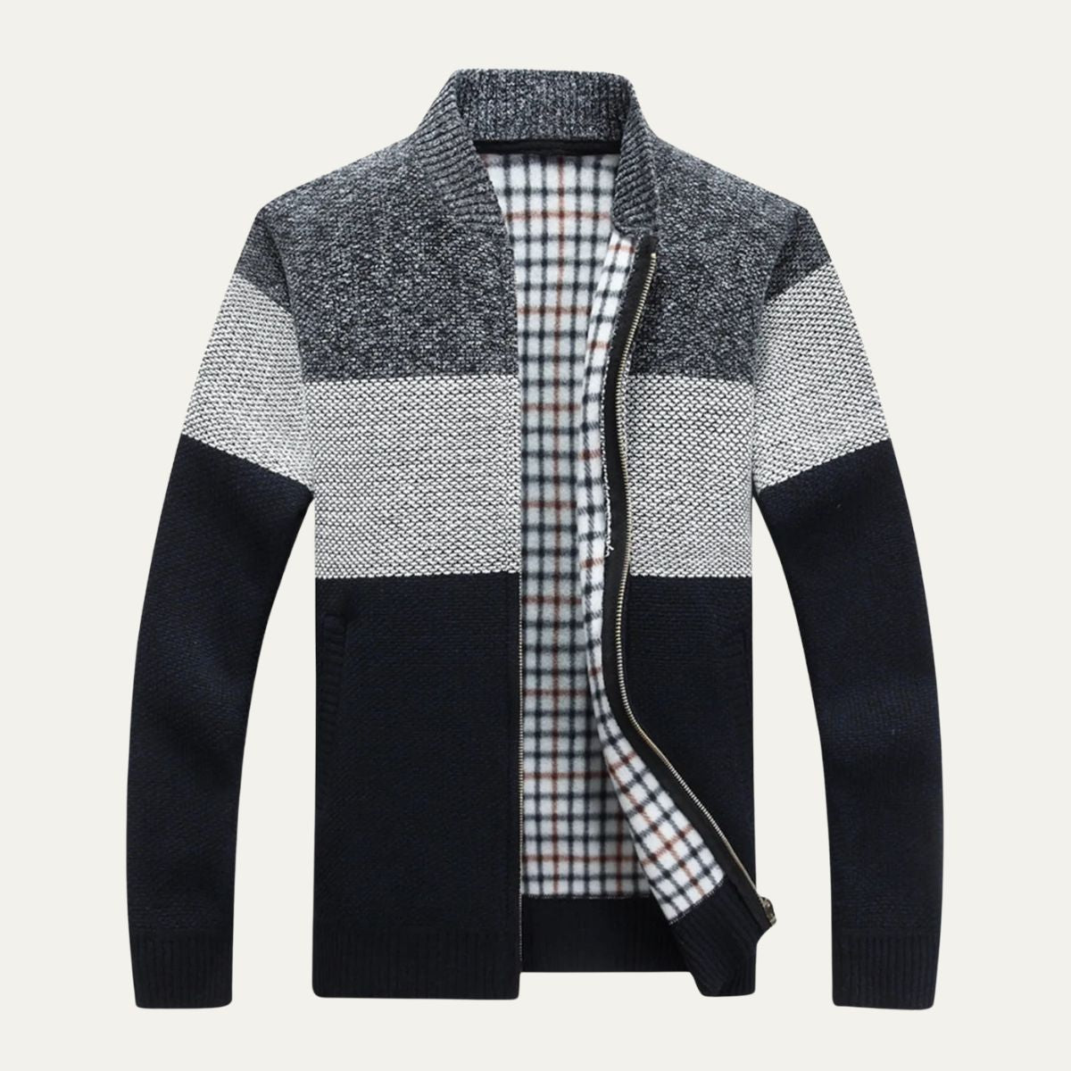 The Levanto Men’s Colour Block Zip Up Knit Cardigan 1
