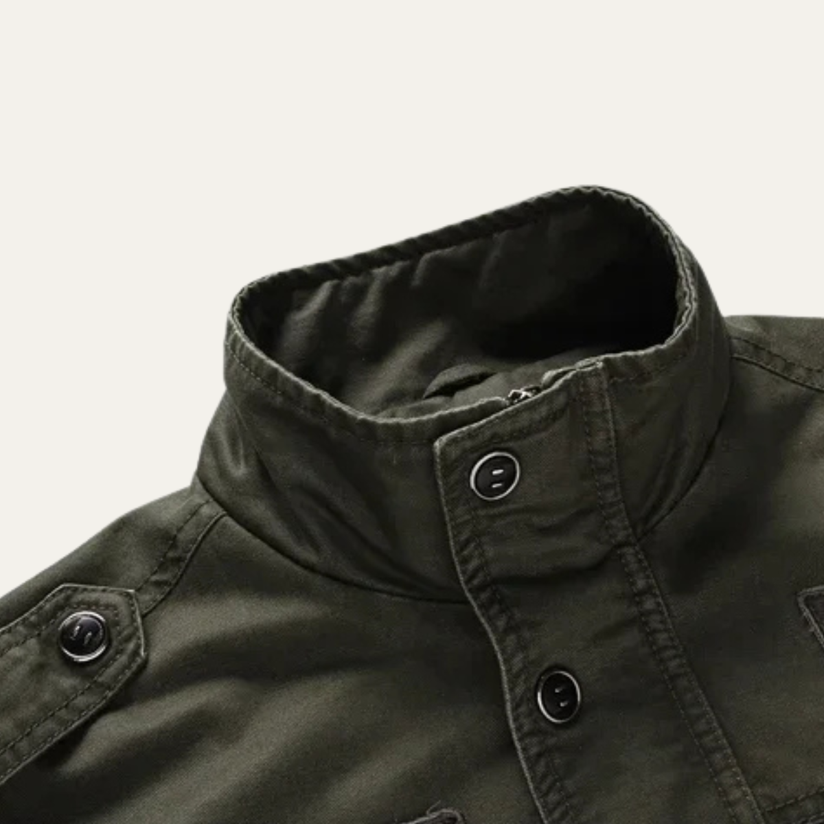 The Levanzo Men's Khaki Military Jacket with Stand Collar & Pockets 4