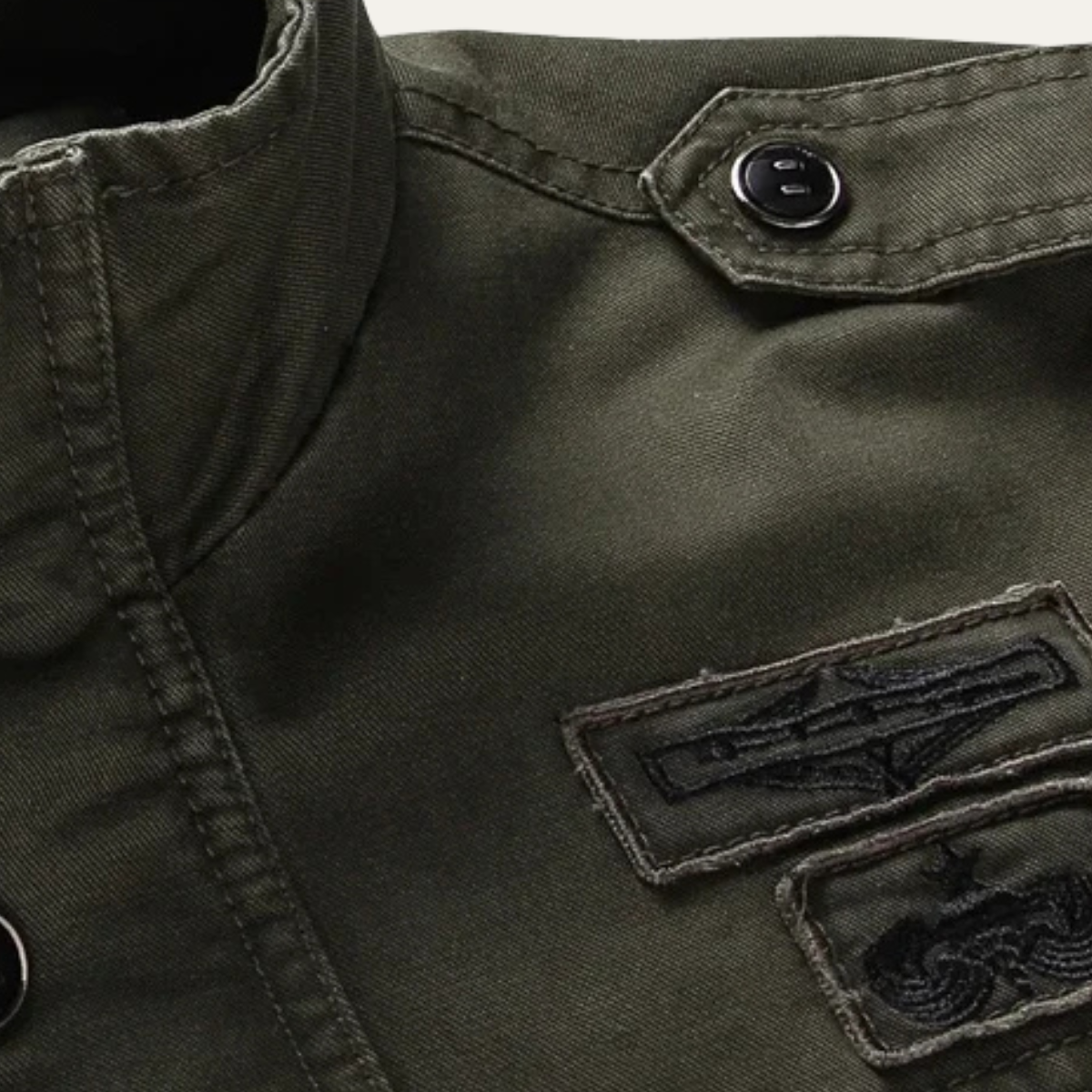 The Levanzo Men's Khaki Military Jacket with Stand Collar & Pockets 5