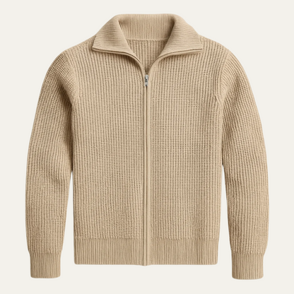 The Lisbon Men’s Knitted Full Zip Merino Wool Cardigan – Beige 0
