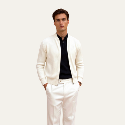 The Maidstone Men’s Beige Zip Up Knitted Lightweight Cardigan 3