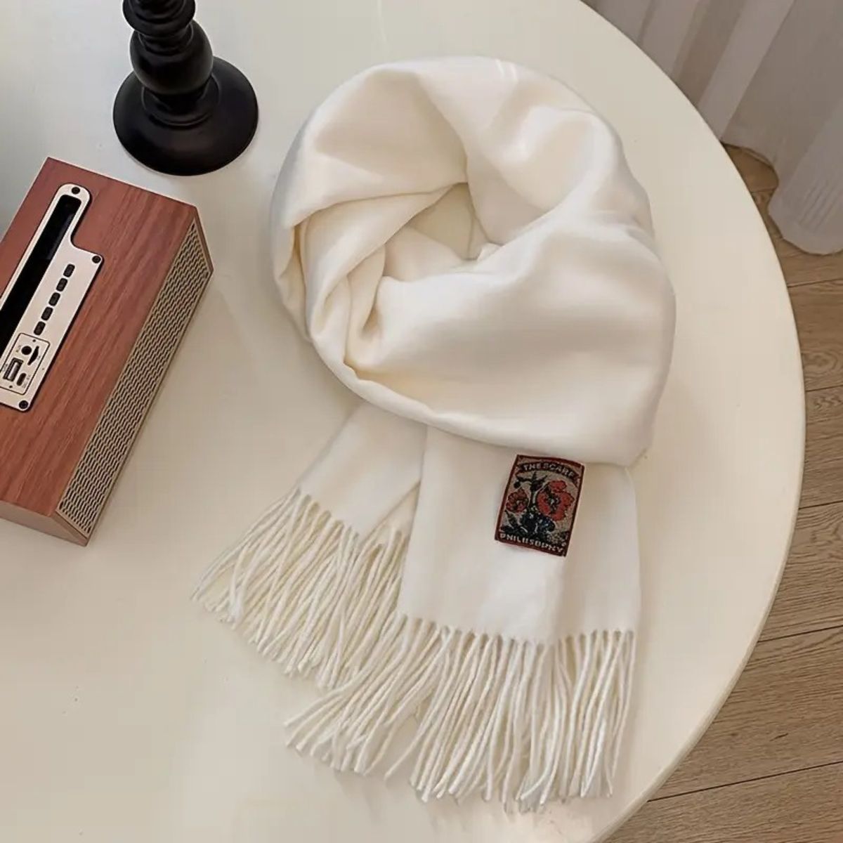 The Marais Cashmere Merino Scarf for Men - White 1