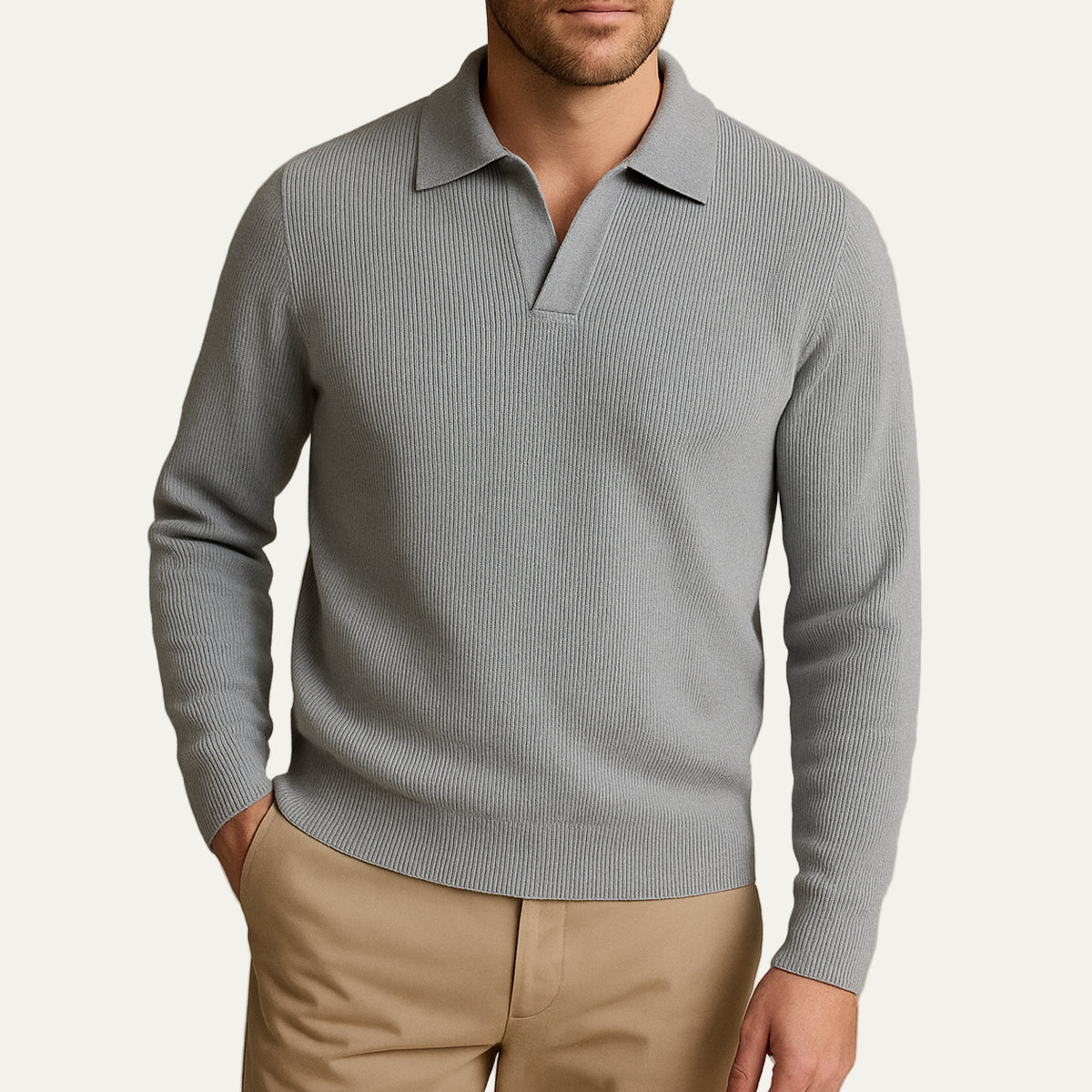 The Portofino Knitted Long Sleeve Polo Jumper for Men - Open Collar 1