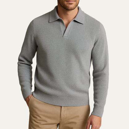 The Portofino Knitted Long Sleeve Polo Jumper for Men - Open Collar 1